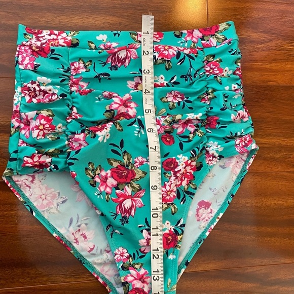 Coco Pear High waisted Teal and pink Floral Swim Bottoms size small - Picture 7 of 7